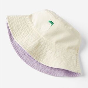 Kids Reversible Bucket Hat Lemon Embroidery – Cream & Purple – NWT